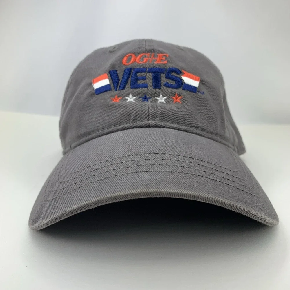 OG&E Vets Hat Gray Adjustable Strapback OSFM Adult Cap America Red White Blue